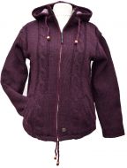 Fleece lined - detachable hood - cable jacket - Aubergine