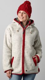 Pure wool - detachable hood - contrast trim - pale grey/red
