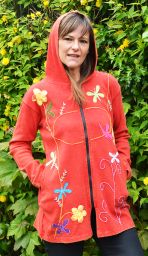 Dragonfly and Flower Long Jacket - Red