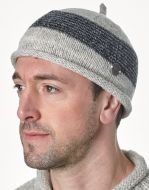 Half fleece lined - pure wool - pippet beanie - Pale grey/Charcoal