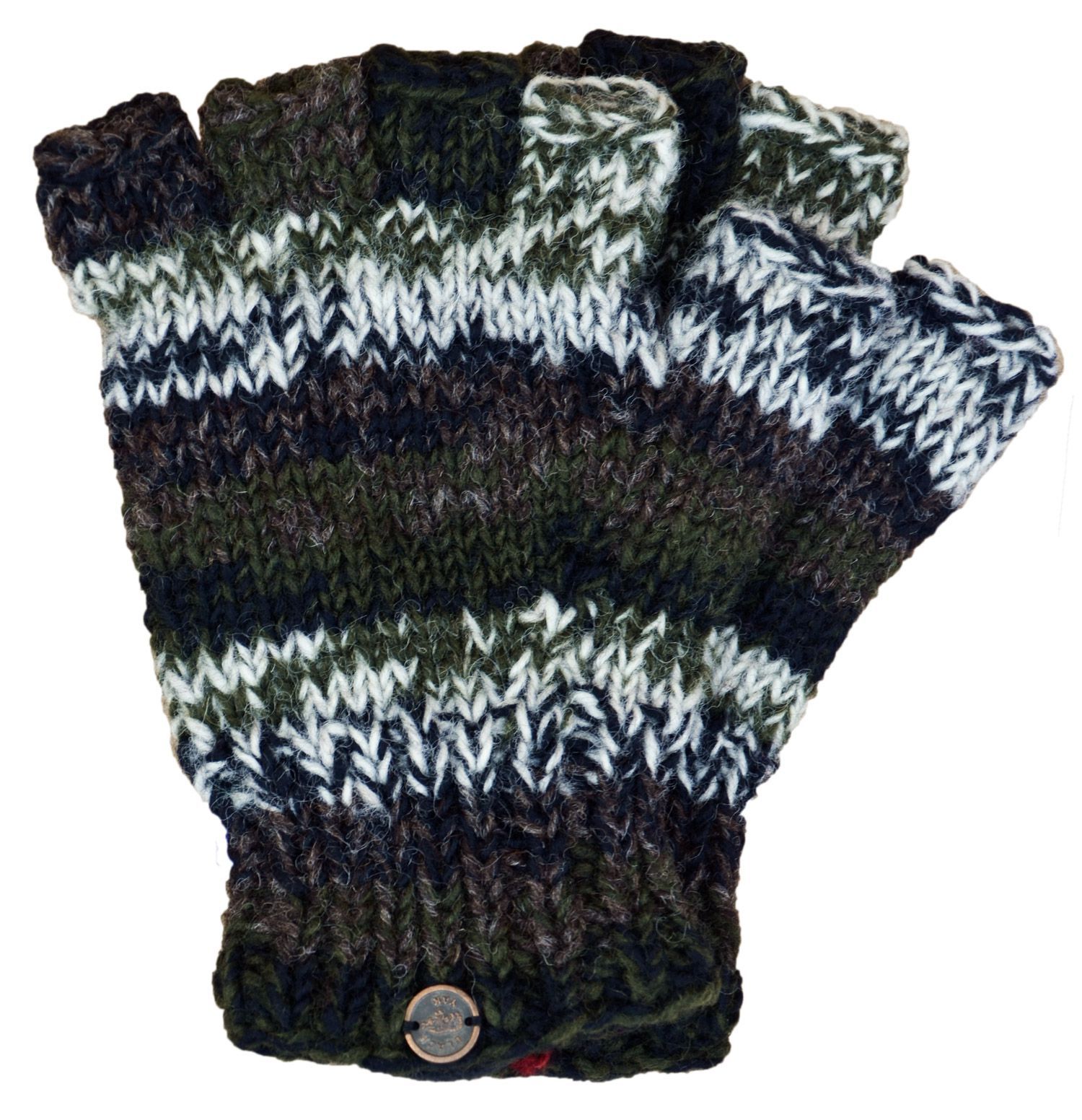 Pure wool - electric stripe - fingerless gloves - green/natural | Black Yak