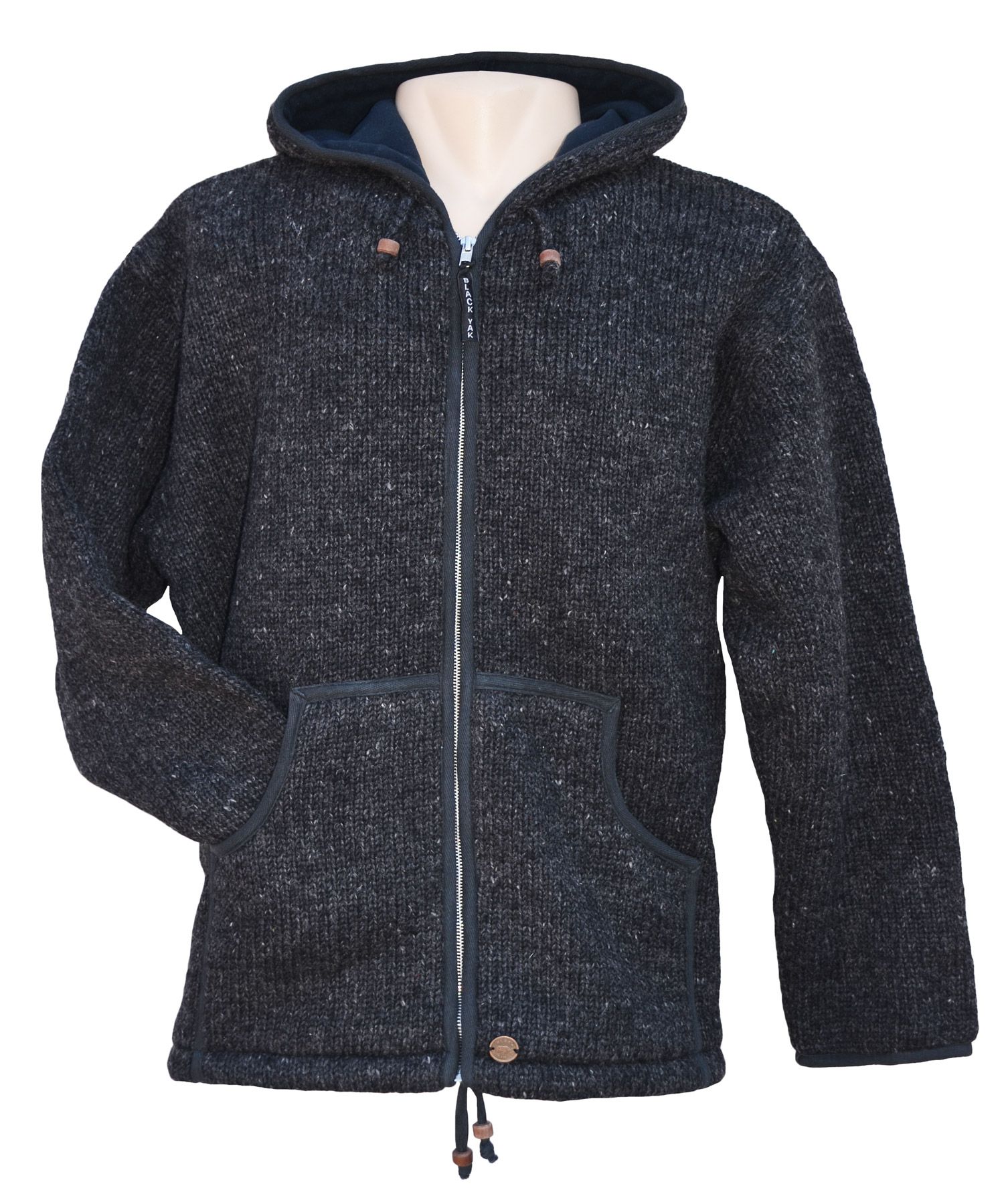 Fleece lined - pure wool - hooded jacket - Charcoal | Black Yak