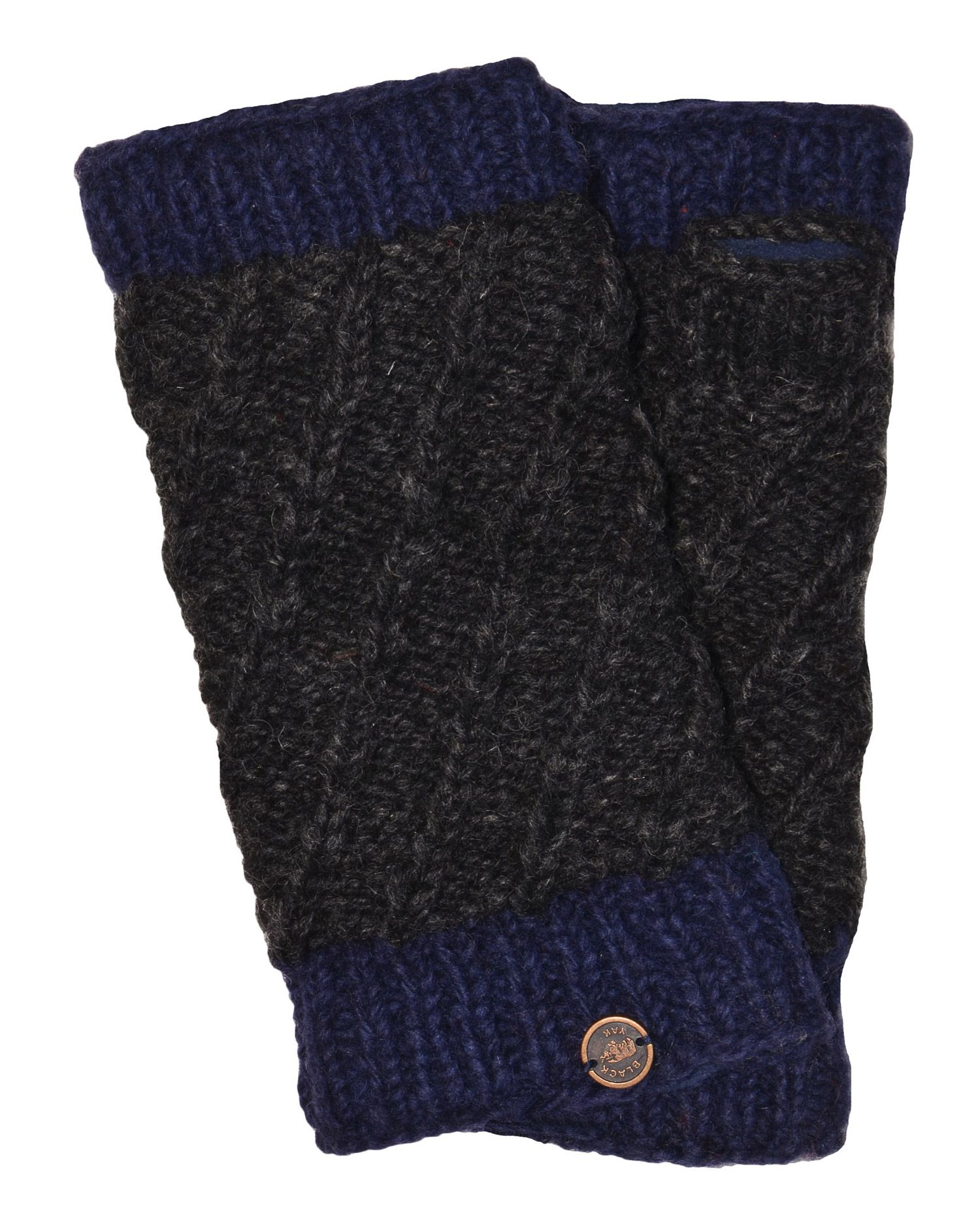 Fleece lined - contrast border - wristwarmer - Charcoal/blue | Black Yak