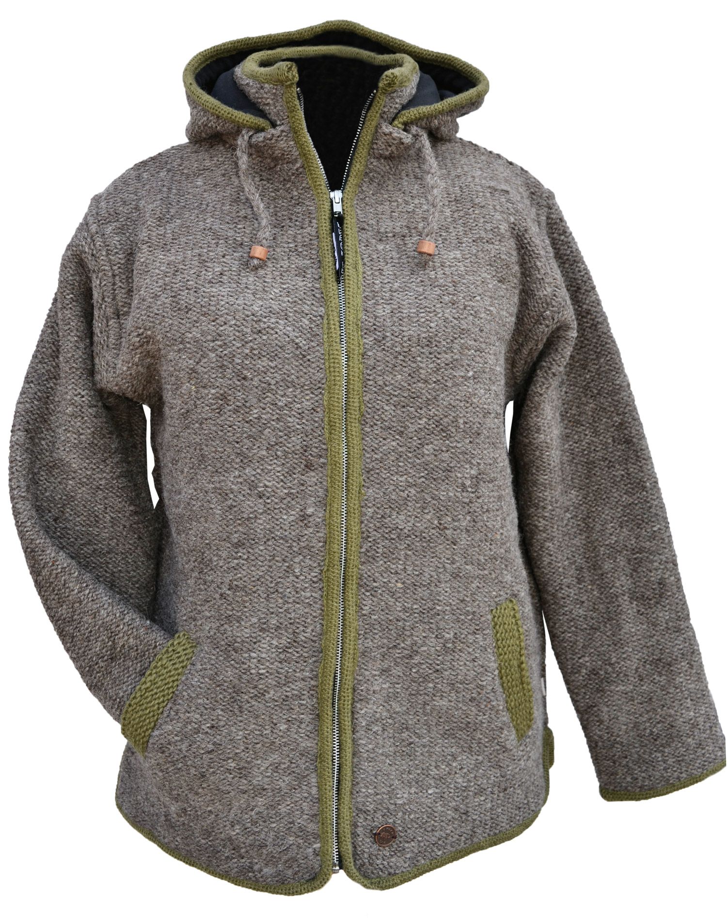 Pure wool - detachable hood - contrast trim - marl brown/green | Black Yak