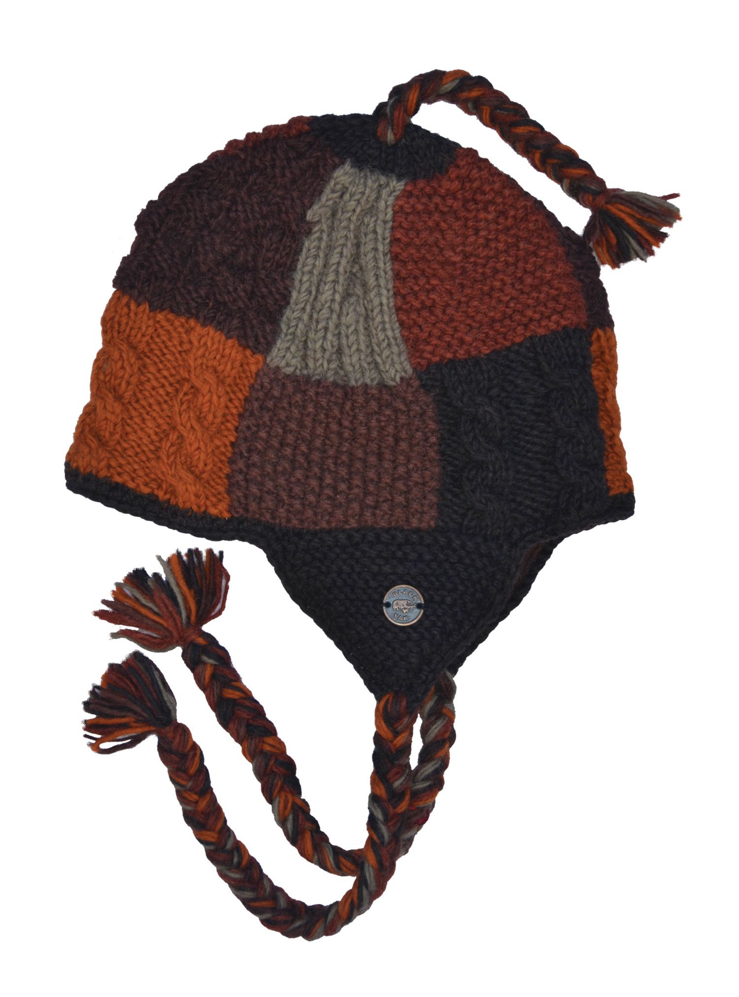 Download Hand knit - half fleece lined - patchwork - ear flap hat ...