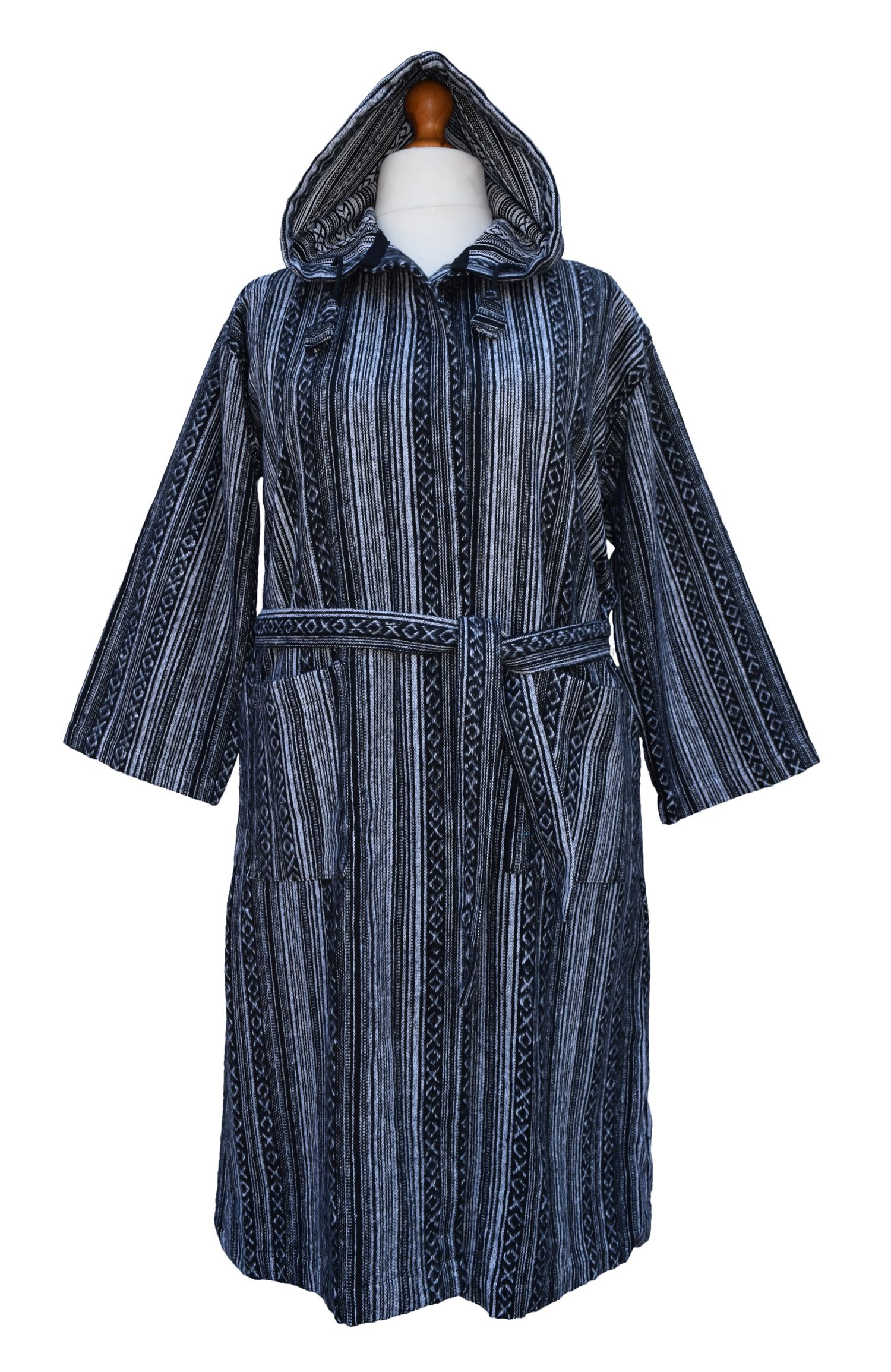 Gheri - soft brushed cotton - dressing gown/robe - black and white ...