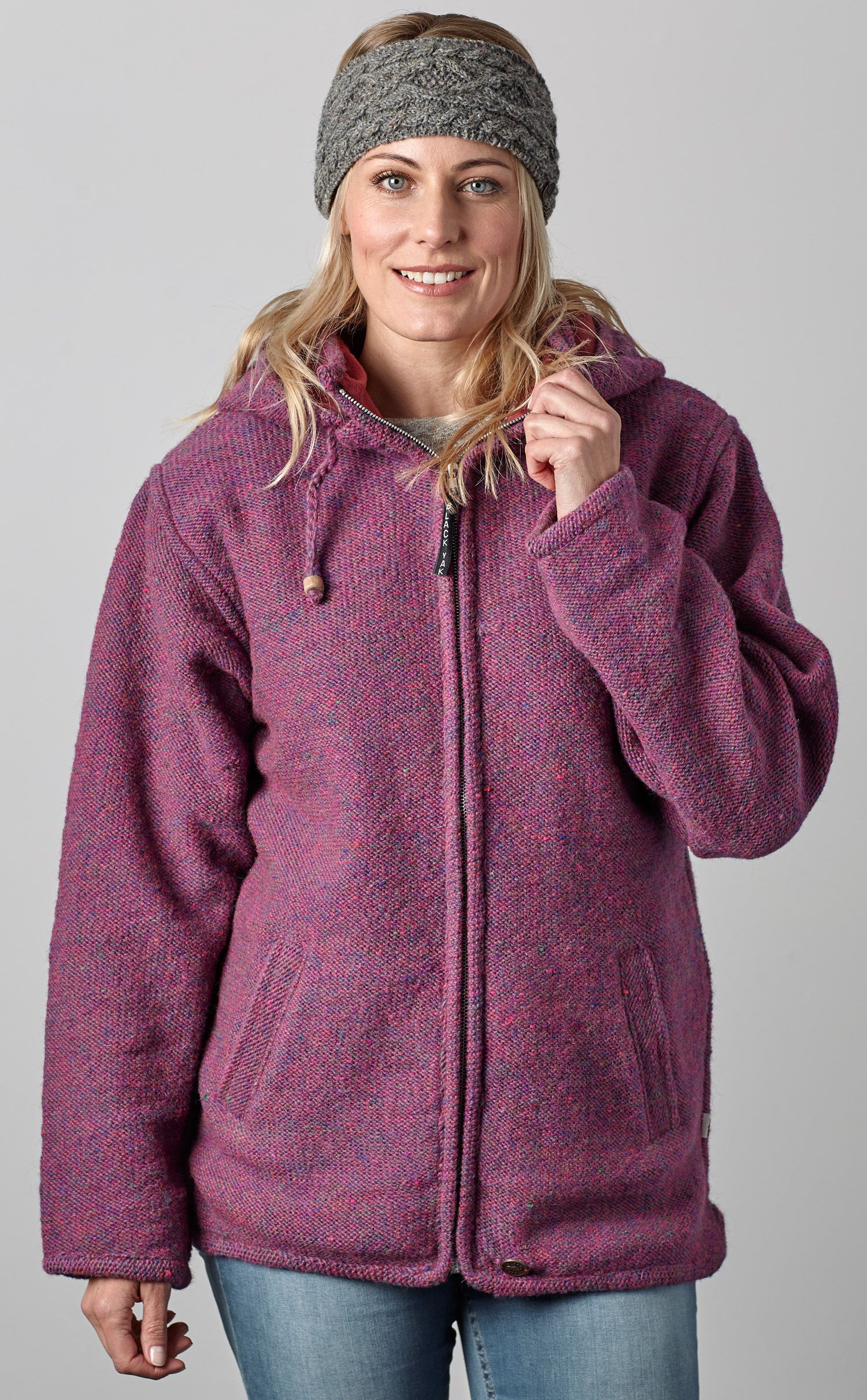 Fleece lined detachable hood heather pink Black Yak