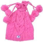 Half fleece lined - six bobble - tie top cable hat - Pink