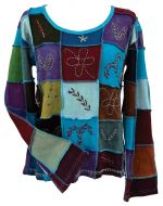 Hand embroidered - patchwork top - blues