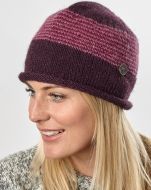 Thin stripes beanie - pure wool - fleece lined - aubergine