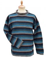 Handmade Pure Wool - stripe jumper - Blue brown grey