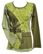 Applique large flower - long sleeve top - green