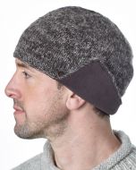 Pure Wool Half fleece lined - helmet hat - Marl Brown