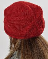 Pure wool - half fleece lined - cable slouch - Red