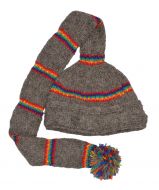 Mid tail hat - pure wool - hand knitted - electric stripe - brown / rainbow