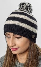 Striped bobble hat - single knit - black / white