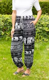 Light weight - elephant print - harem pants - black