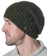 Pure Wool - Basket weave slouch hat - Dark Green