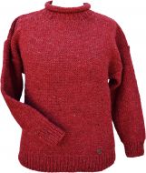 Pure wool - hand knit - cuff jumper - pepper Red