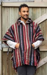 Brushed cotton - gheri fabric - poncho - red/black