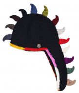 Dino hat - pure wool - hand knitted - fleece lining - black