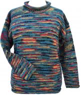 Pure new wool - hand knit jumper - electric - shale green