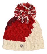 Pure Wool Hand knit - lattice step bobble hat - Reds/cream