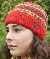 Pure Wool NAYA  Hand knit - pattern band beanie - red