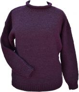 Pure wool - hand knit - plain cuff jumper - Aubergine
