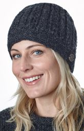 Lace cable beanie - hand knitted - pure wool - charcoal
