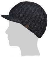 Ribbed peak hat - pure wool - hand knitted - fleece lining - charcoal
