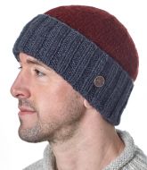 Pure Wool Hand knit - watchman's beanie - Brick/grey