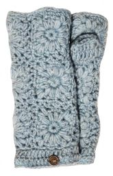 Fleece lined wristwarmer - sparkle crochet - Powder blue