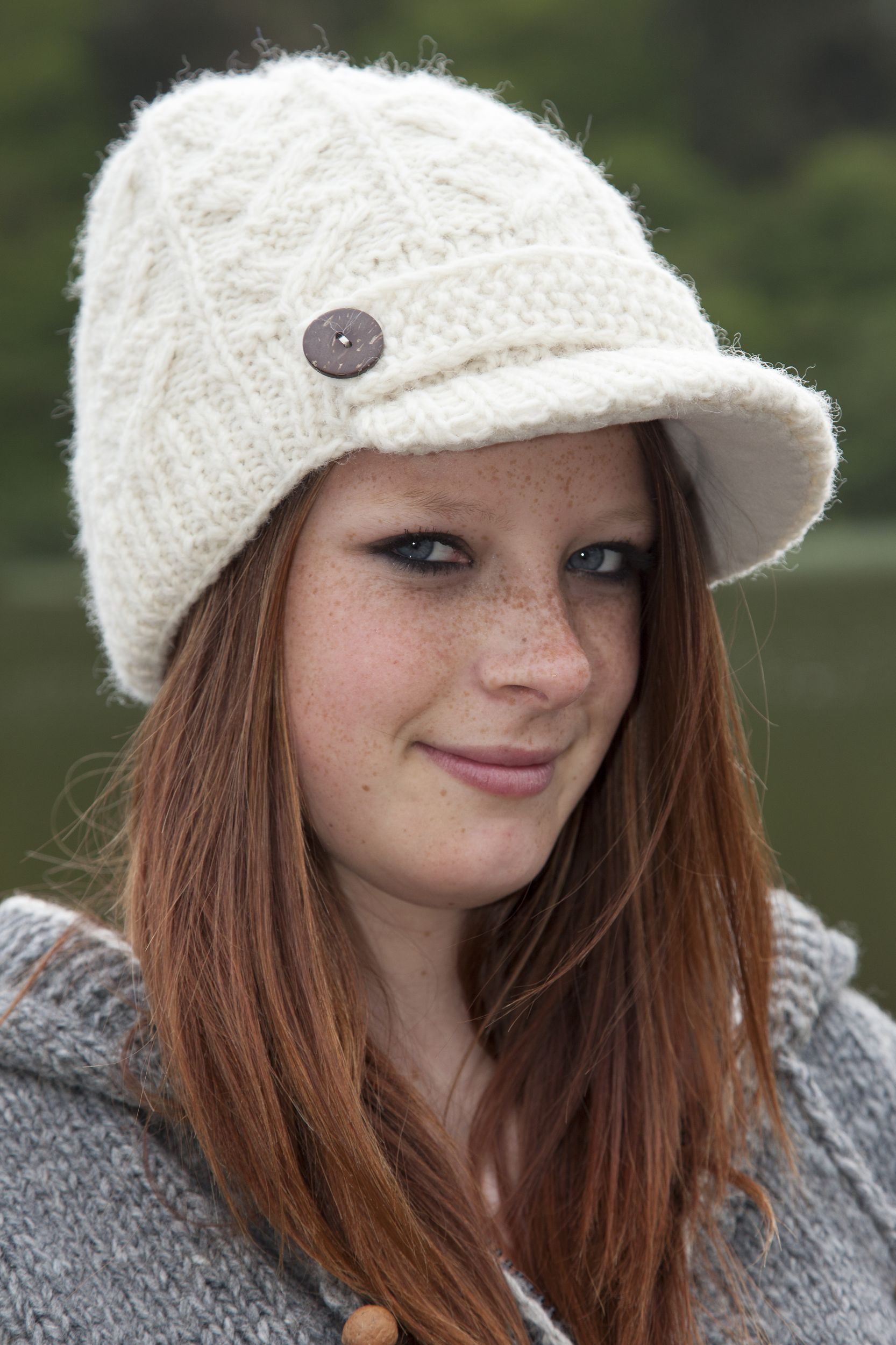 Download Hand knit - half fleece lined - cable - peak hat - White ...