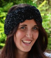 Fleece lined - headband - crochet sparkle - Black