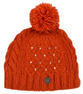 Pure Wool Trellis sparkle bobble hat - hand knitted - fleece lining - amber