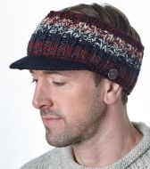 Peaked headband - pure wool - hand knitted - fleece lining - brick