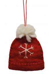 Felt - Christmas Decoration - Bobble Hat - Red