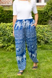 Light weight - elephant print - harem pants - denim blue