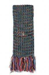 Hand knit - long length scarf - multi colour electric - shale green