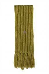 Long hand knit - fringed scarf - old gold