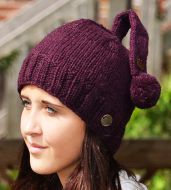 Pure Wool half fleece lined - loop button hat - Aubergine