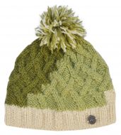 Pure Wool Hand knit - lattice step bobble hat - Greens/cream