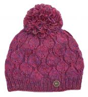 Leaf bobble hat - hand knitted - pure wool - fleece lining - pink heather