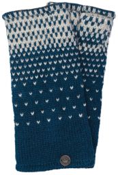 Lined pure wool - graduated tick wristwarmer - teal/grey