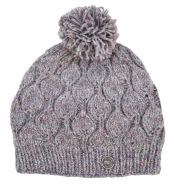 Leaf bobble hat - hand knitted - pure wool - fleece lining - pale heather