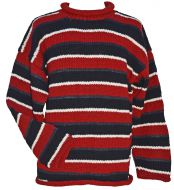 Pure wool jumper - random stripes - red