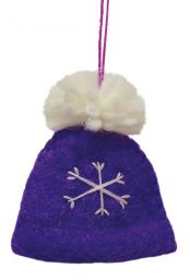 Handmade Felt - Christmas Decoration - Bobble Hat - Purple