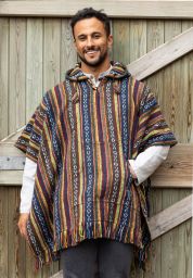 Brushed cotton - gheri fabric - poncho - brown/blue