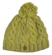 pure wool - cable bobble hat - pear green